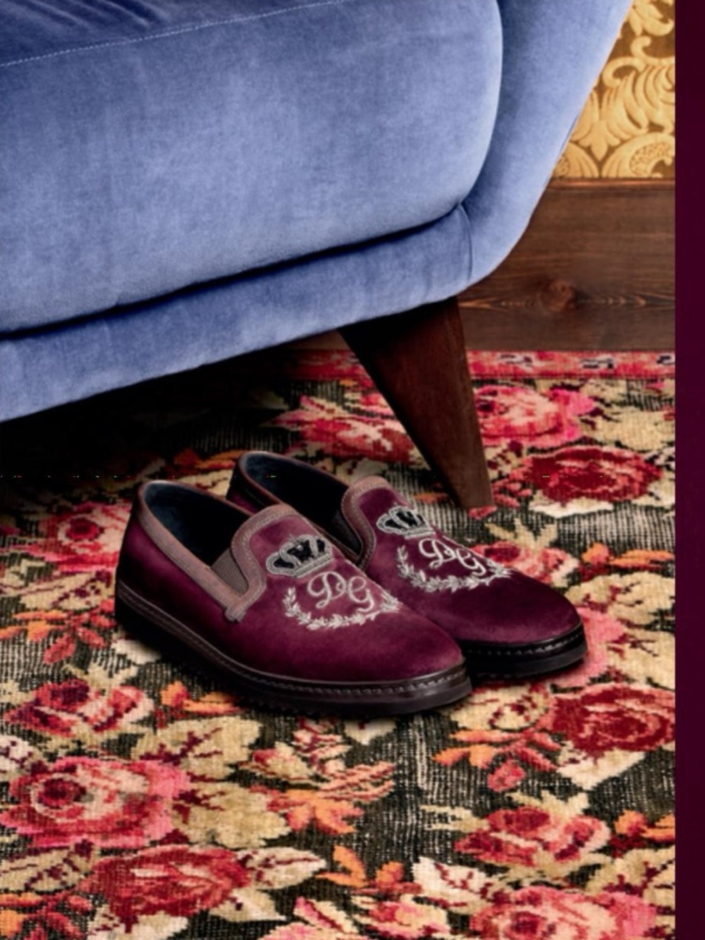 Dolce&Gabbana Burgundy Slip-On Loafers with Embroidered Crest